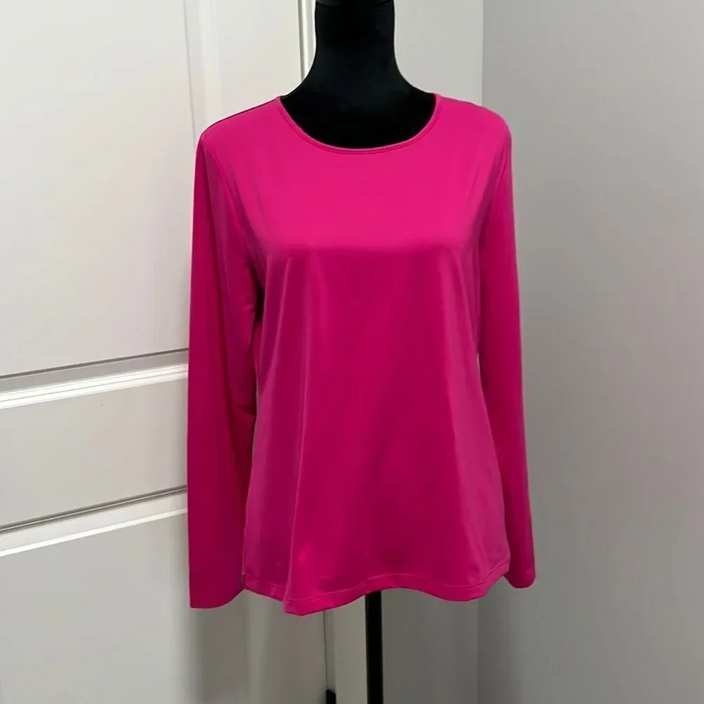 Lou and Grey Form Women’s Hot Pink long sleeve Blouse Round Neckline Size Large